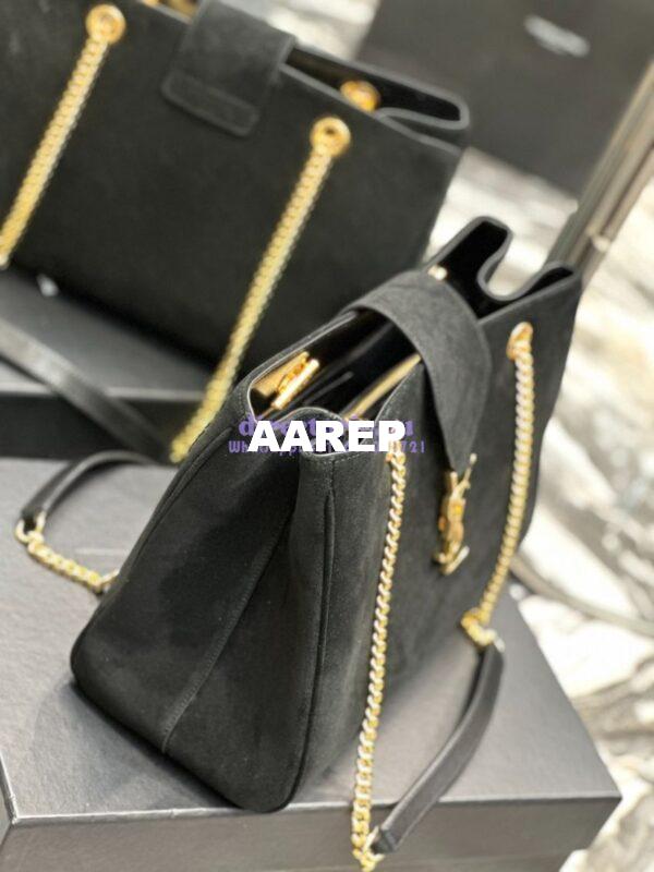 Replica YSL Saint Laurent Cassandre Shopper Bag in Suede Calfskin 668900 Black 10