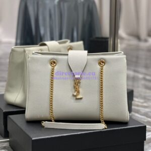 Replica YSL Saint Laurent Cassandre Shopper Bag in Grained Calfskin 668900 White