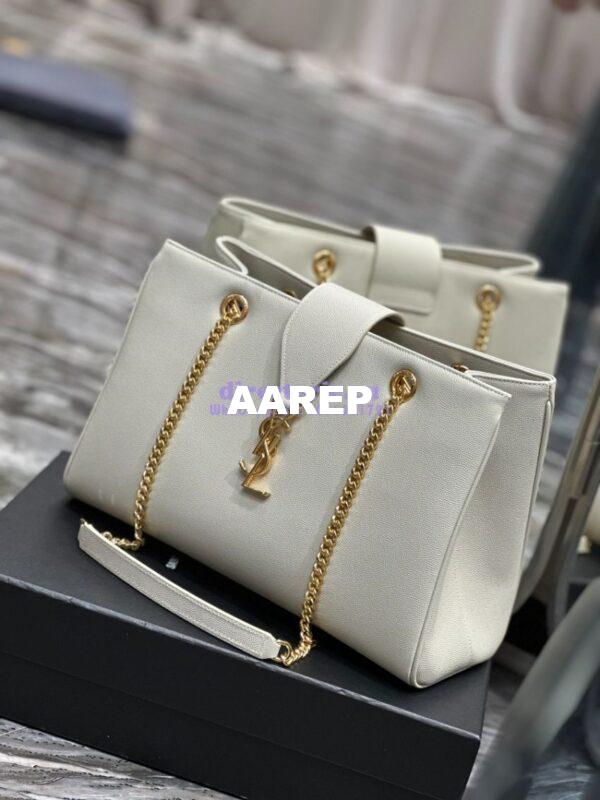 Replica YSL Saint Laurent Cassandre Shopper Bag in Grained Calfskin 668900 White 3