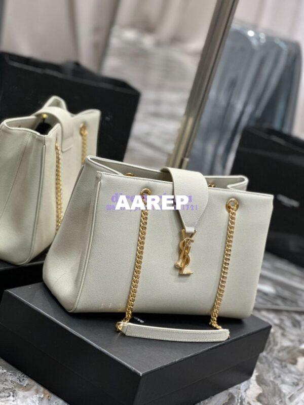 Replica YSL Saint Laurent Cassandre Shopper Bag in Grained Calfskin 668900 White 4
