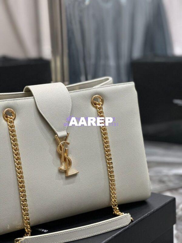 Replica YSL Saint Laurent Cassandre Shopper Bag in Grained Calfskin 668900 White 9