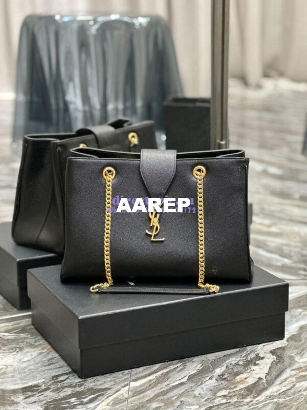 Replica YSL Saint Laurent Cassandre Shopper Bag in Grained Calfskin 668900 Black 3