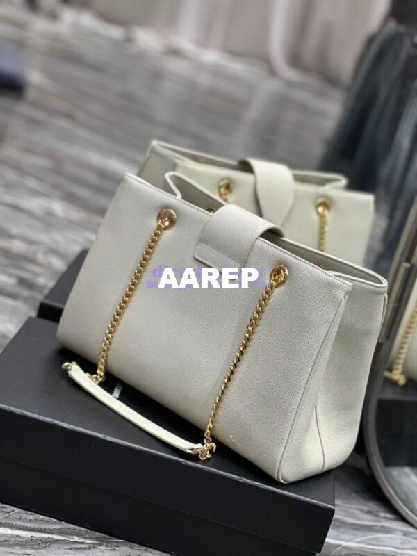 Replica YSL Saint Laurent Cassandre Shopper Bag in Grained Calfskin 668900 White 13