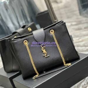 Replica YSL Saint Laurent Cassandre Shopper Bag in Grained Calfskin 668900 Black 2
