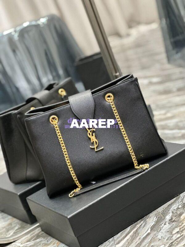 Replica YSL Saint Laurent Cassandre Shopper Bag in Grained Calfskin 668900 Black 4