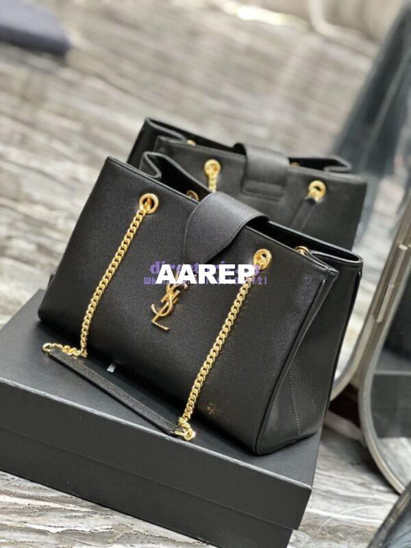 Replica YSL Saint Laurent Cassandre Shopper Bag in Grained Calfskin 668900 Black 5