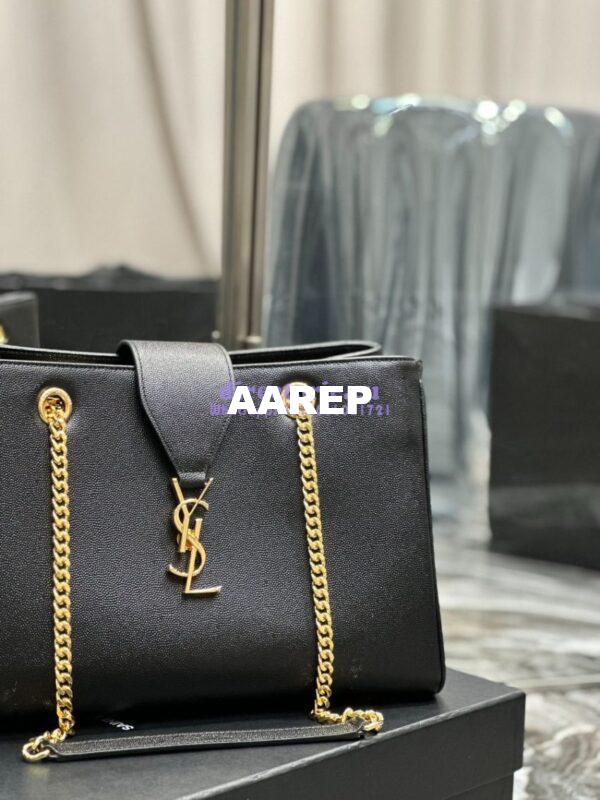 Replica YSL Saint Laurent Cassandre Shopper Bag in Grained Calfskin 668900 Black 6