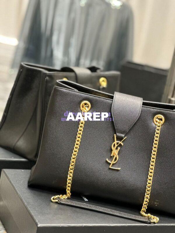 Replica YSL Saint Laurent Cassandre Shopper Bag in Grained Calfskin 668900 Black 7