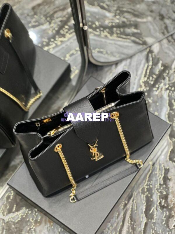 Replica YSL Saint Laurent Cassandre Shopper Bag in Grained Calfskin 668900 Black 9