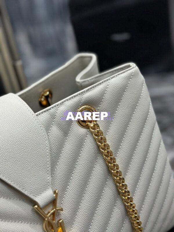Replica YSL Saint Laurent Classic Chevron Quilted Monogram Shopping Bag in Grained Calfskin 668900 White 11