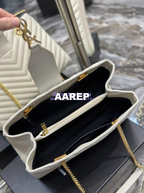 Replica YSL Saint Laurent Classic Chevron Quilted Monogram Shopping Bag in Grained Calfskin 668900 White 13