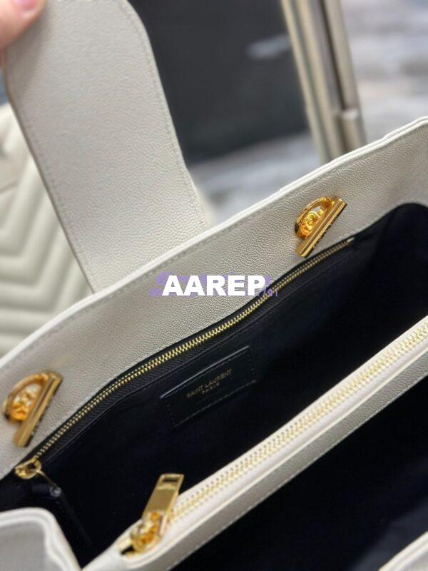 Replica YSL Saint Laurent Classic Chevron Quilted Monogram Shopping Bag in Grained Calfskin 668900 White 14
