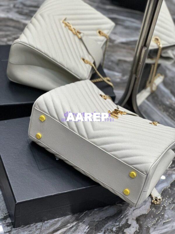 Replica YSL Saint Laurent Classic Chevron Quilted Monogram Shopping Bag in Grained Calfskin 668900 White 17