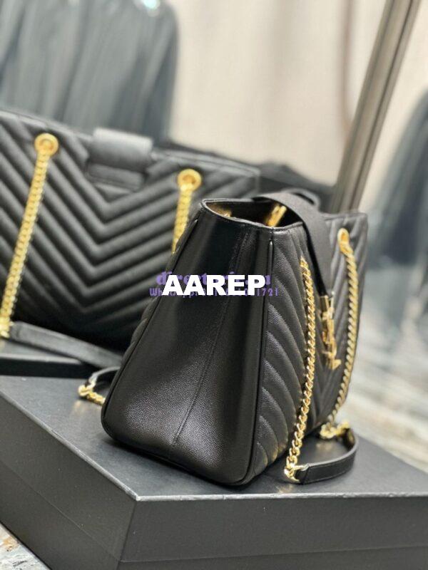 Replica YSL Saint Laurent Classic Chevron Quilted Monogram Shopping Bag in Grained Calfskin 668900 Black 5