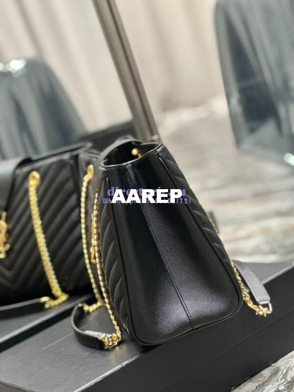 Replica YSL Saint Laurent Classic Chevron Quilted Monogram Shopping Bag in Grained Calfskin 668900 Black 8