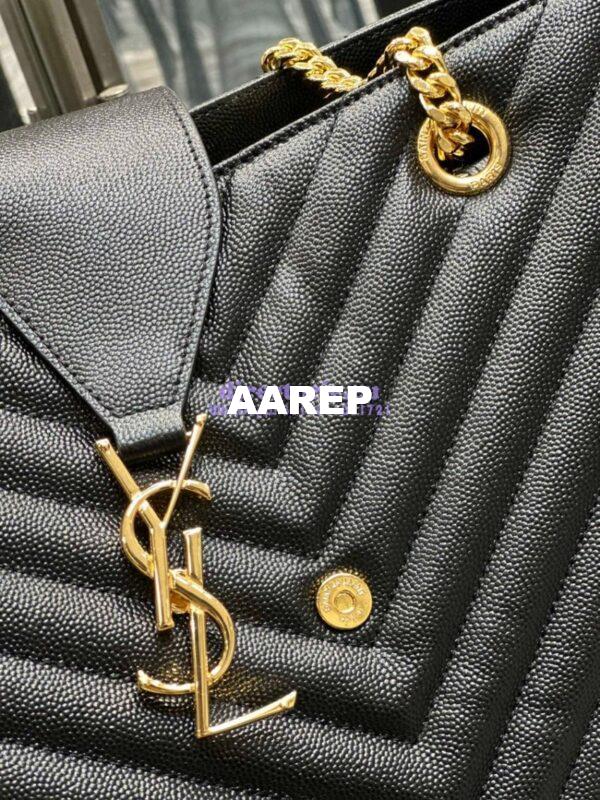 Replica YSL Saint Laurent Classic Chevron Quilted Monogram Shopping Bag in Grained Calfskin 668900 Black 10