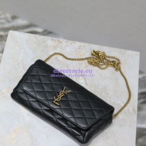 Replica YSL Saint Laurent Gaby Chain Phone Holder In Lambskin 7540511 Black