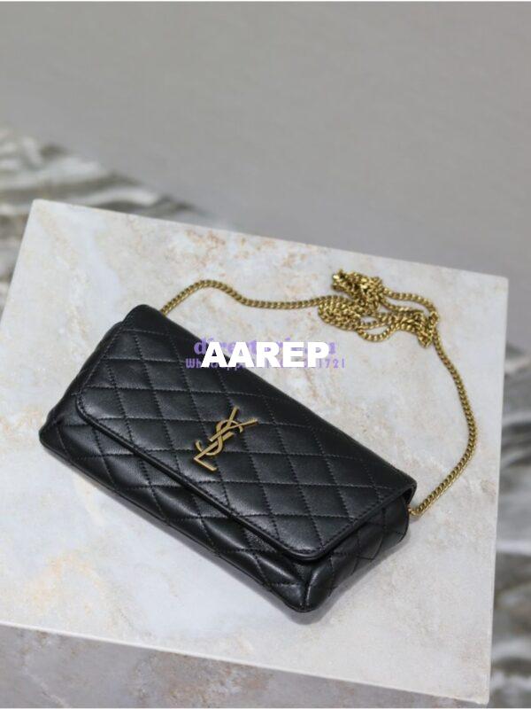 Replica YSL Saint Laurent Gaby Chain Phone Holder In Lambskin 7540511 Black 3