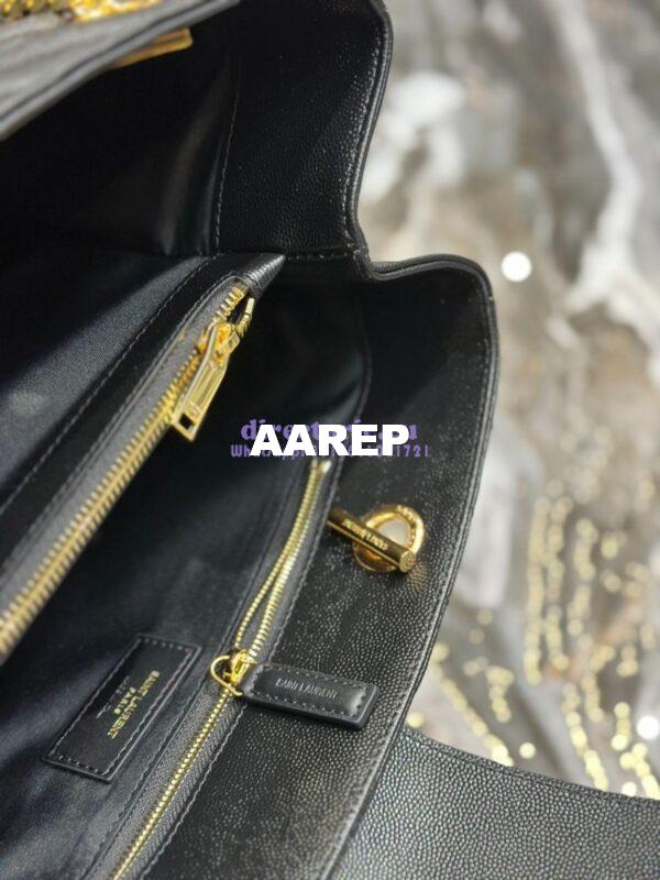 Replica YSL Saint Laurent Classic Chevron Quilted Monogram Shopping Bag in Grained Calfskin 668900 Black 13