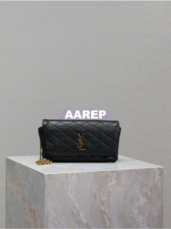 Replica YSL Saint Laurent Gaby Chain Phone Holder In Lambskin 7540511 Black 4