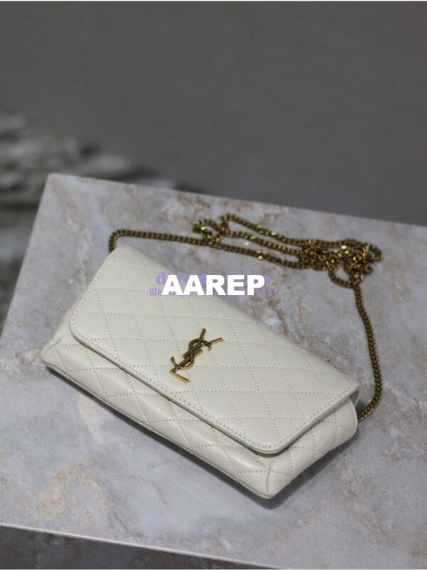 Replica YSL Saint Laurent Gaby Chain Phone Holder In Lambskin 7540511 Blanc 4