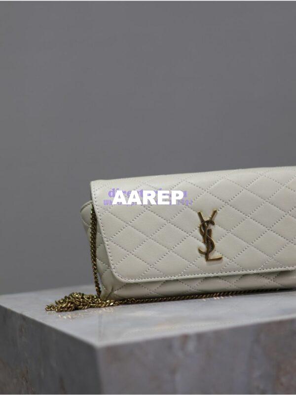 Replica YSL Saint Laurent Gaby Chain Phone Holder In Lambskin 7540511 Blanc 6