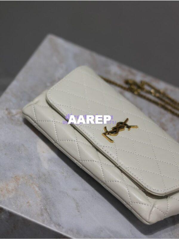 Replica YSL Saint Laurent Gaby Chain Phone Holder In Lambskin 7540511 Blanc 8