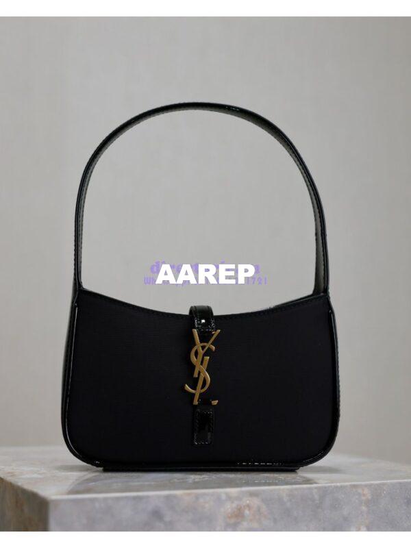 Replica YSL Saint Laurent Mini Le 5 À 7 In Patent Leather with fabric 7103182 Black