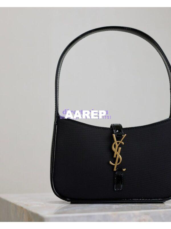 Replica YSL Saint Laurent Mini Le 5 À 7 In Patent Leather with fabric 7103182 Black 3