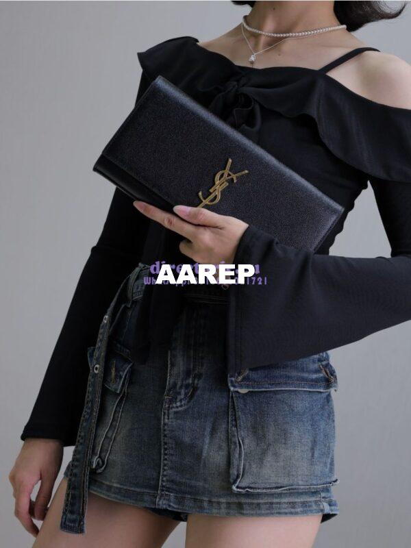 Replica YSL Saint Laurent Classic Kate Monogram Clutch In Grain De Poudre Leather 306079 5
