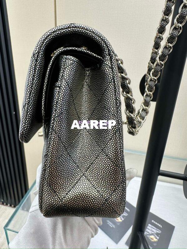 Replica Chanel Small Classic Double Flap Bag in Light Gold Hardware 23cm Iridescent Metallic Black with White Spot Quilted Caviar 10