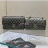 Replica Chanel Small Classic Double Flap Bag in Light Gold Hardware 23cm Iridescent Metallic Black with White Spot Quilted Caviar