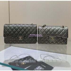 Replica Chanel CF Limited Edition 1112 Classic Flap Bag Iridescent Metallic Black with White Spot Qulited Grainy Caviar with Light Gold Hardware
