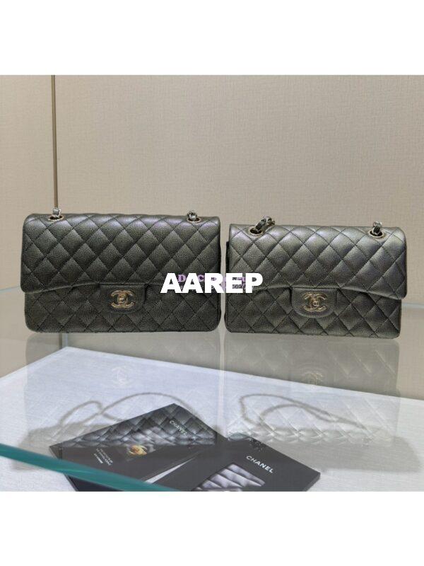 Replica Chanel CF Limited Edition 1112 Classic Flap Bag Iridescent Metallic Black with White Spot Qulited Grainy Caviar with Light Gold Hardware 3