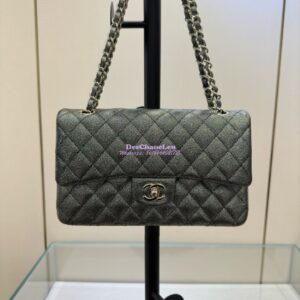 Replica Chanel CF Limited Edition 1112 Classic Flap Bag Iridescent Metallic Black with White Spot Qulited Grainy Caviar with Light Gold Hardware 2