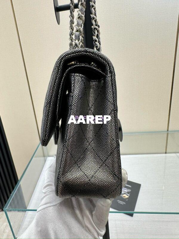 Replica Chanel CF Limited Edition 1112 Classic Flap Bag Iridescent Metallic Black with White Spot Qulited Grainy Caviar with Light Gold Hardware 8