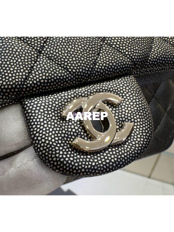 Replica Chanel CF Limited Edition 1112 Classic Flap Bag Iridescent Metallic Black with White Spot Qulited Grainy Caviar with Light Gold Hardware 11