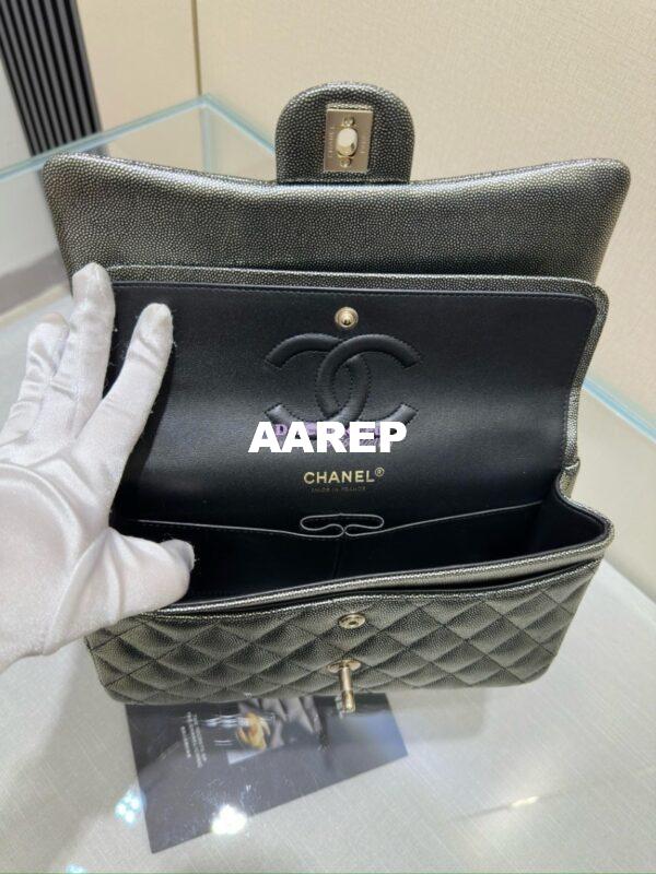 Replica Chanel CF Limited Edition 1112 Classic Flap Bag Iridescent Metallic Black with White Spot Qulited Grainy Caviar with Light Gold Hardware 14