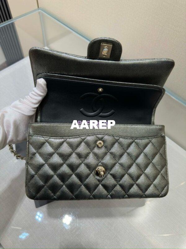 Replica Chanel CF Limited Edition 1112 Classic Flap Bag Iridescent Metallic Black with White Spot Qulited Grainy Caviar with Light Gold Hardware 15