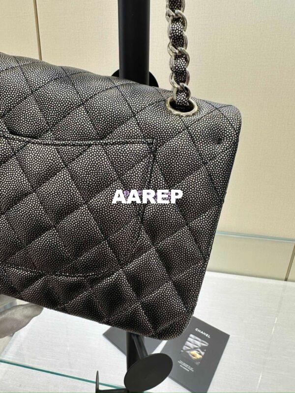 Replica Chanel CF Limited Edition 1112 Classic Flap Bag Iridescent Metallic Black with White Spot Qulited Grainy Caviar with Light Gold Hardware 18
