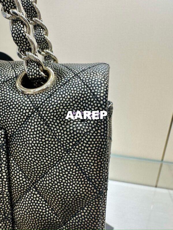 Replica Chanel CF Limited Edition 1112 Classic Flap Bag Iridescent Metallic Black with White Spot Qulited Grainy Caviar with Light Gold Hardware 19
