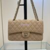 Replica Chanel Small Classic Double Flap Bag in Light Gold Hardware 23cm Quilted Grainy Caviar Beige 2