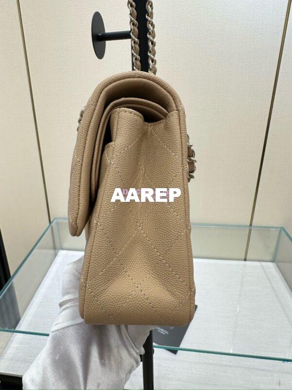 Replica Chanel CF 1112 Classic Flap Bag Qulited Grainy Caviar with Light Gold Hardware in Light Beige 6