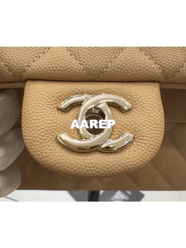 Replica Chanel CF 1112 Classic Flap Bag Qulited Grainy Caviar with Light Gold Hardware in Light Beige 7