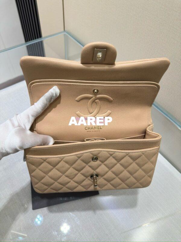 Replica Chanel CF 1112 Classic Flap Bag Qulited Grainy Caviar with Light Gold Hardware in Light Beige 9