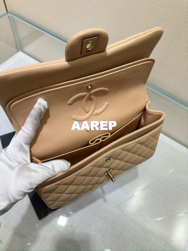 Replica Chanel CF 1112 Classic Flap Bag Qulited Grainy Caviar with Light Gold Hardware in Light Beige 10