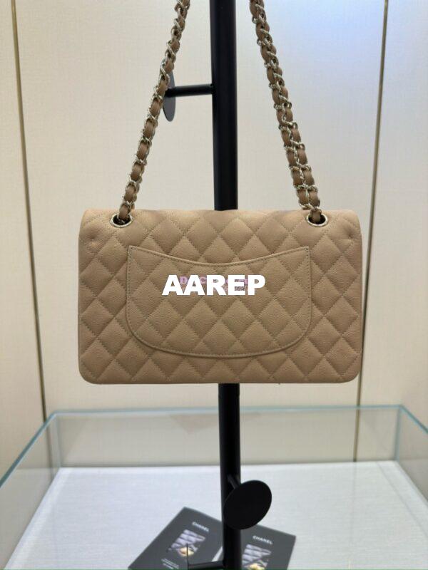 Replica Chanel CF 1112 Classic Flap Bag Qulited Grainy Caviar with Light Gold Hardware in Light Beige 11