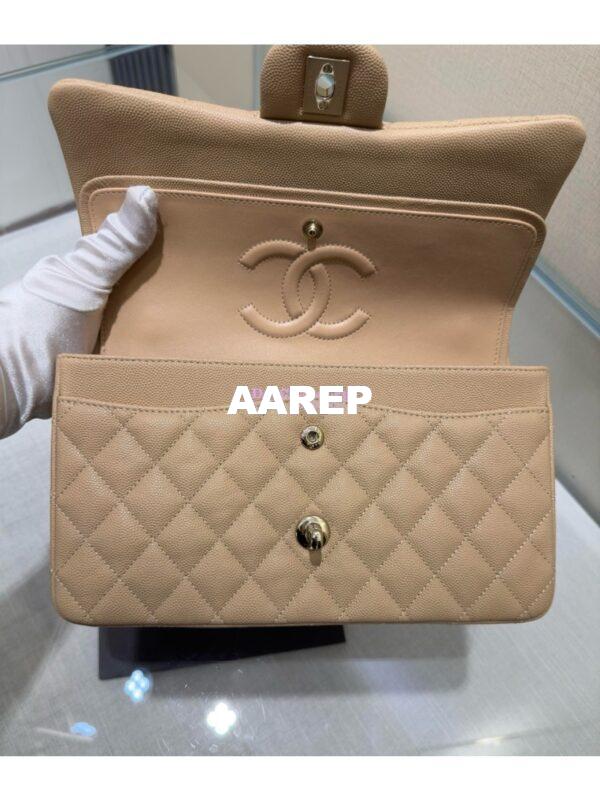 Replica Chanel CF 1112 Classic Flap Bag Qulited Grainy Caviar with Light Gold Hardware in Light Beige 12