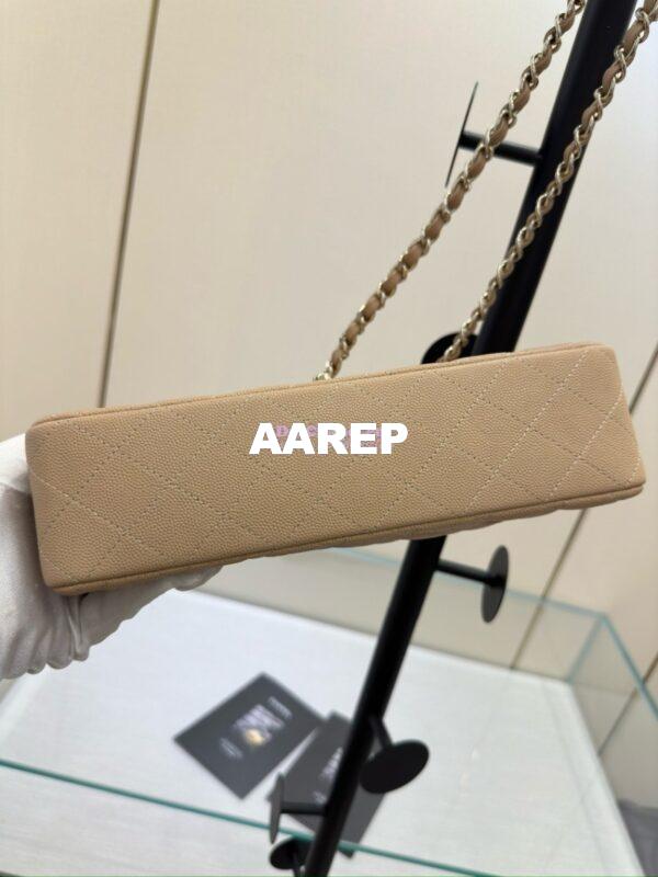 Replica Chanel CF 1112 Classic Flap Bag Qulited Grainy Caviar with Light Gold Hardware in Light Beige 14