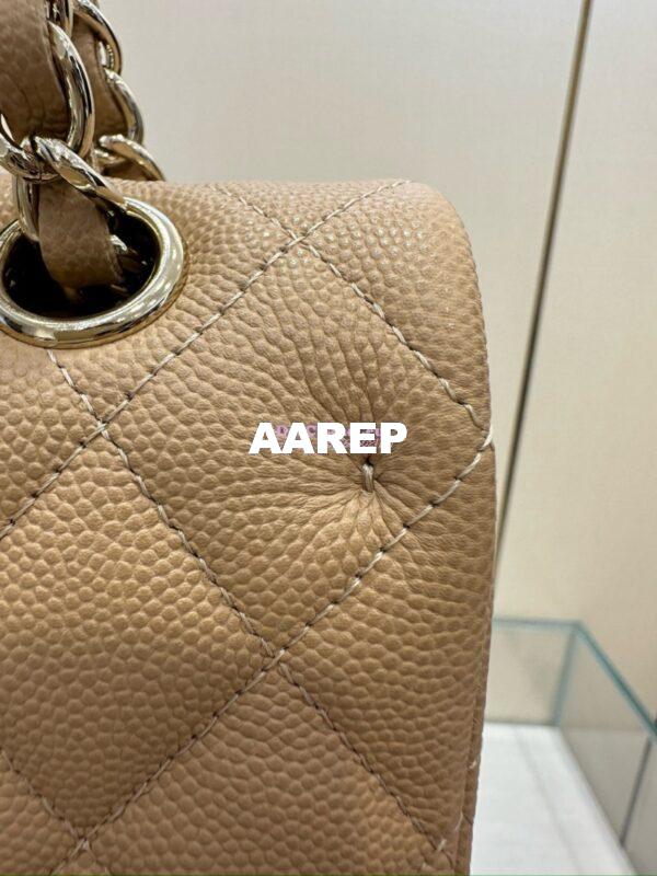 Replica Chanel CF 1112 Classic Flap Bag Qulited Grainy Caviar with Light Gold Hardware in Light Beige 15